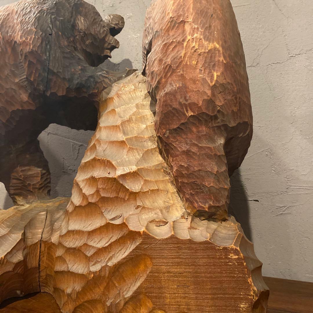 稀少 昭和レトロ 木彫の熊 置物 オブジェ 夫婦 インテリア コレクション