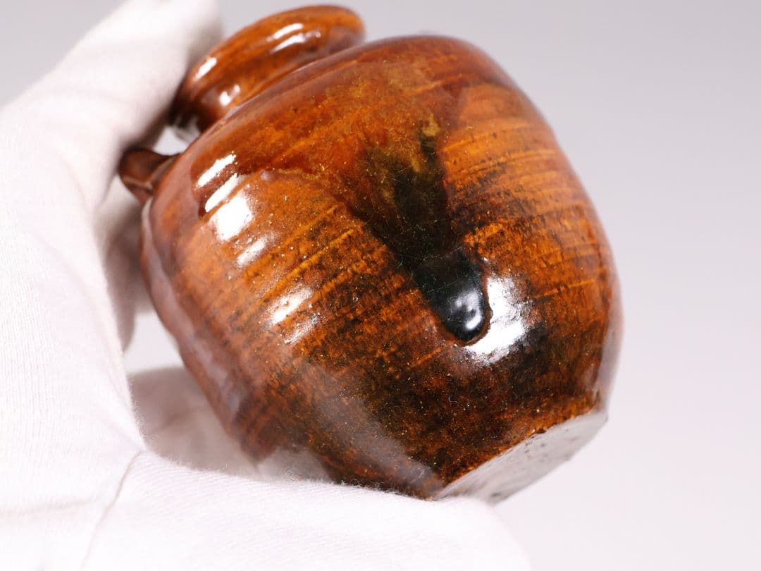 茶道具 大樋焼 中村長阿弥 茶入 共箱 共布 西陣仕覆 陶芸【CM333】