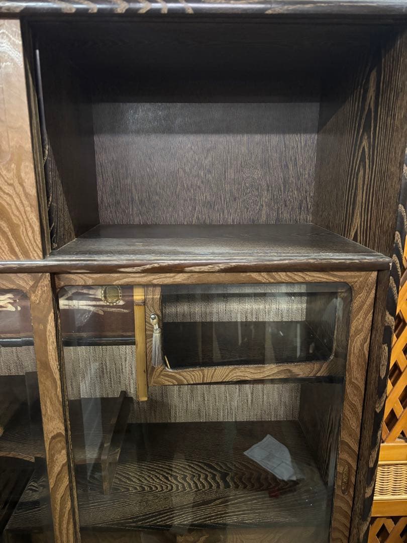 桑材　木製ガラス扉付き和風収納棚　高さ165cm 幅90㎝　岐阜県揖斐郡池田町