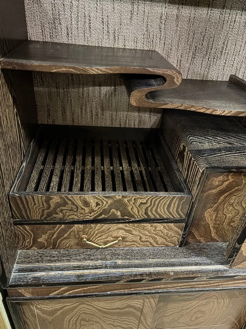 桑材　木製ガラス扉付き和風収納棚　高さ165cm 幅90㎝　岐阜県揖斐郡池田町