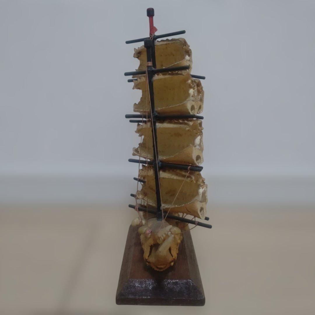 アンティーク蟹貝殻製帆船オブジェ　木製帆船オブジェ　2個セット