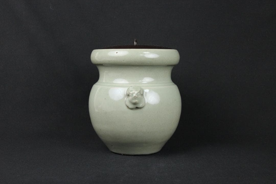 唐物　明～清　七官青磁　青瓷　耳付水指　茶道 　龍泉窯　FJ21-4