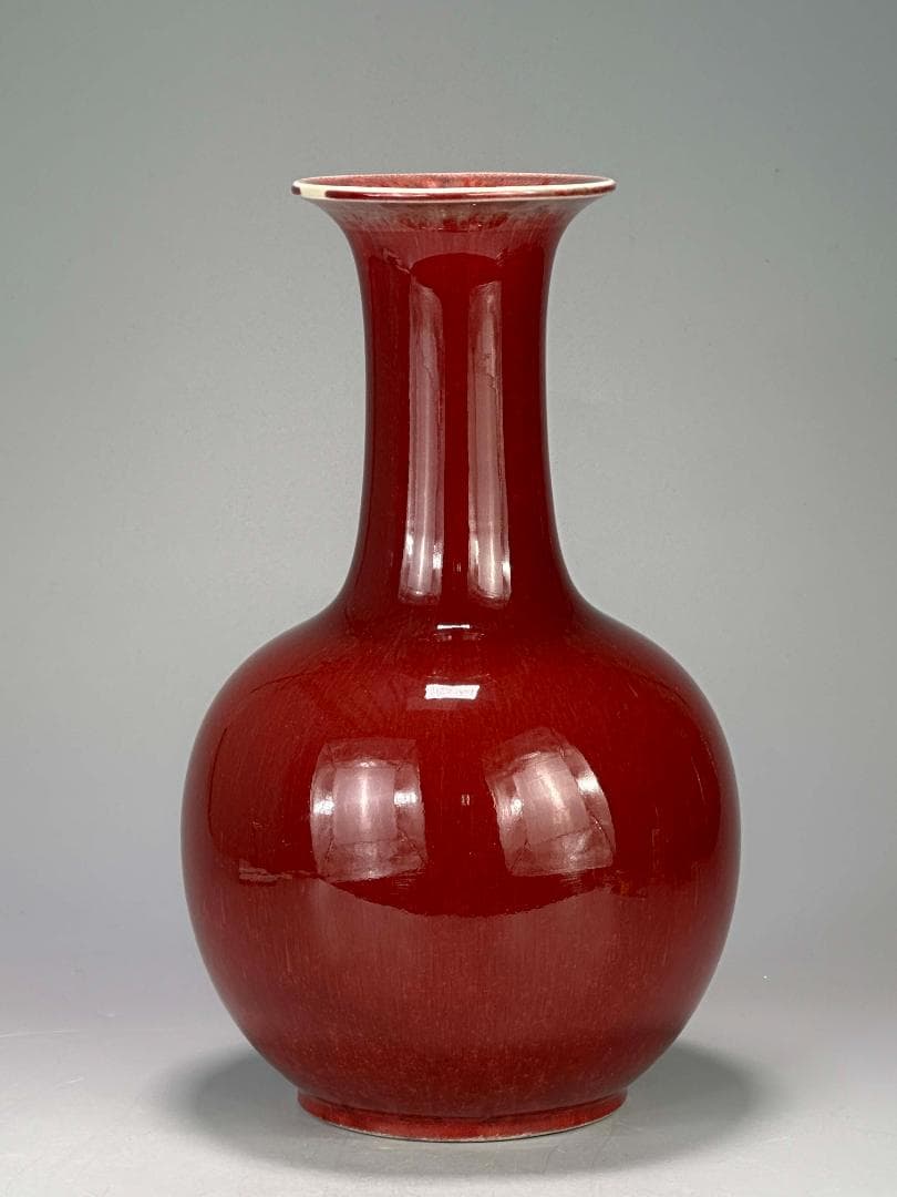 中国美術　中国景徳鎮製 　在銘　辰砂大花瓶　紅釉賞瓶　花入花器　華道具　時代物