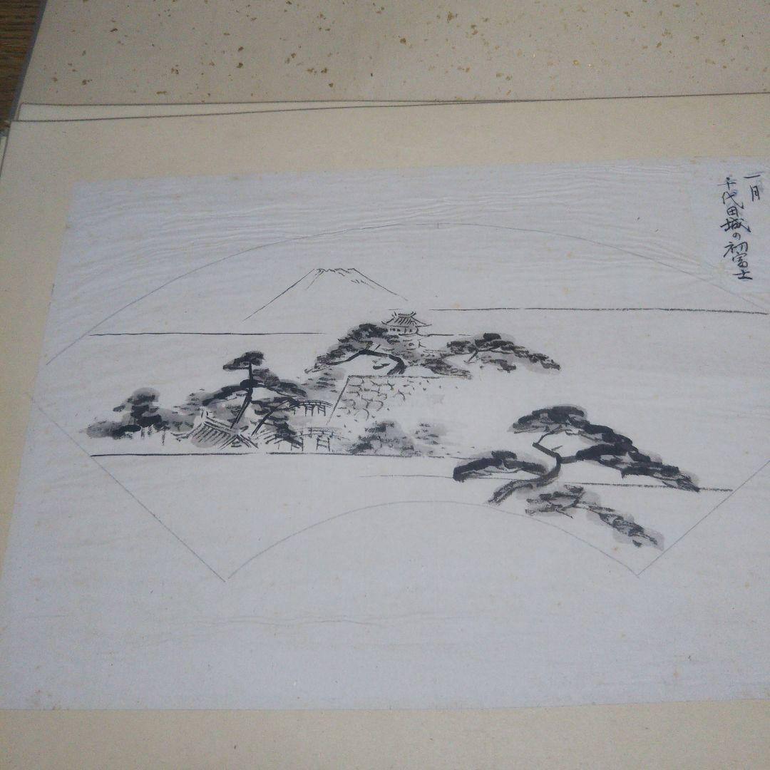 骨董   江戸名所   十二ヶ月   屏風法下画