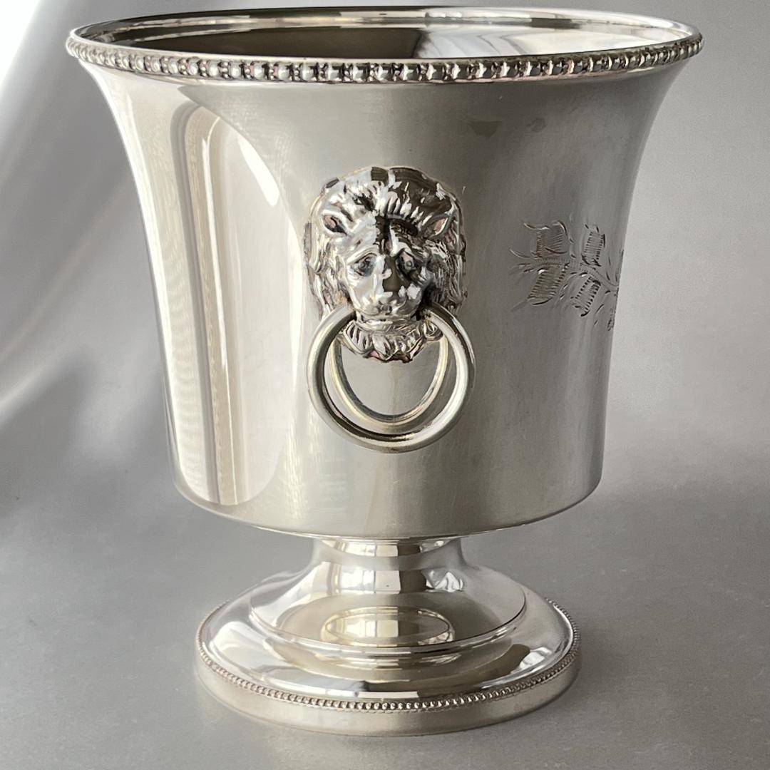 【英国】ライオンのアイスペール / トング【シルバープレート】