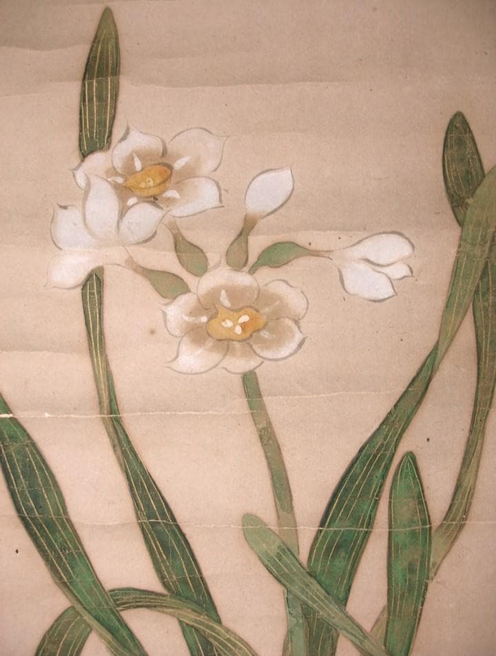 ◆『谷文晁 水仙図』紙本彩色◆検）円山応挙 伊藤若冲 上村松園 大橋翠石