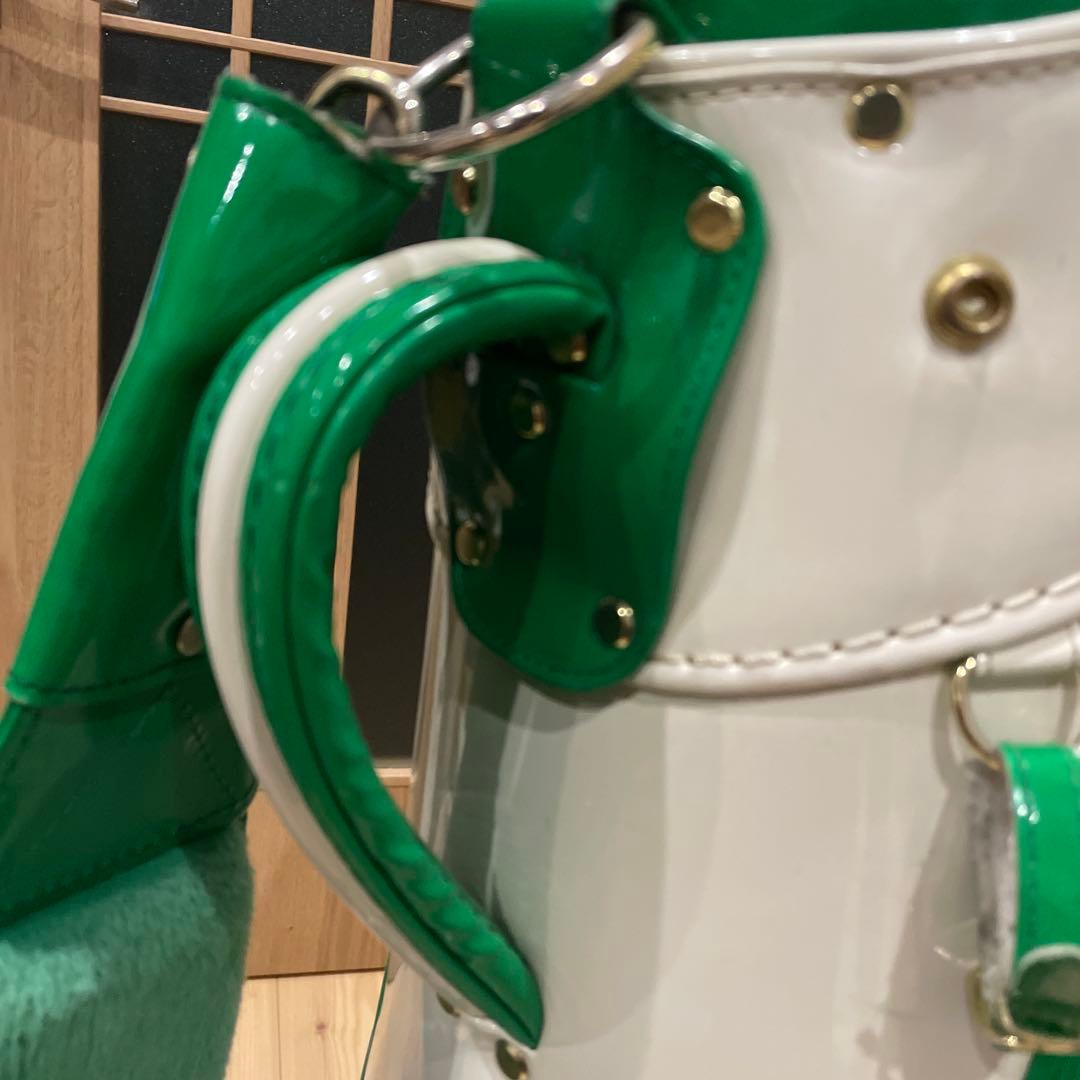 ［美品］PEARLY GATES キャディバッグ エナメル白×緑