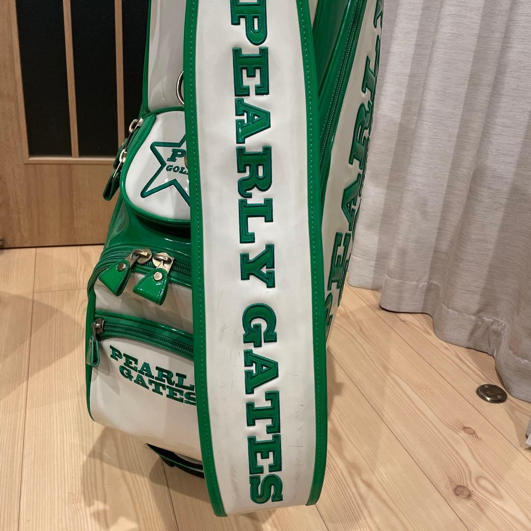 ［美品］PEARLY GATES キャディバッグ エナメル白×緑