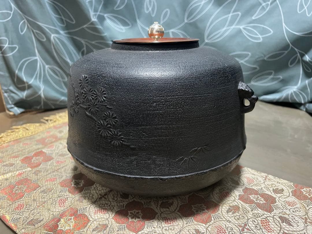 新品 尻張釜 唐松地紋 十二代和田美之助 茶釜