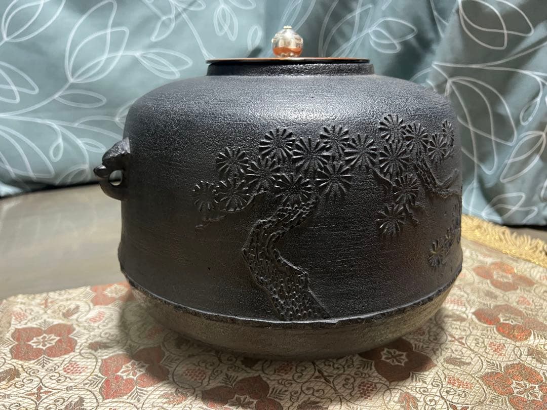 新品 尻張釜 唐松地紋 十二代和田美之助 茶釜