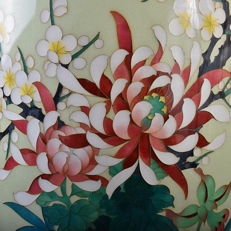 七宝焼　四君子文　花瓶　唐木台・時代箱付　M　R8383B