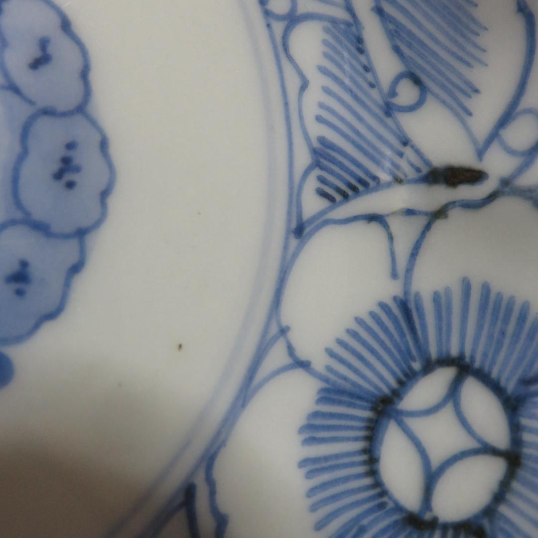 なます皿 染付 4枚 松竹梅 花 銘 窯傷 江戸