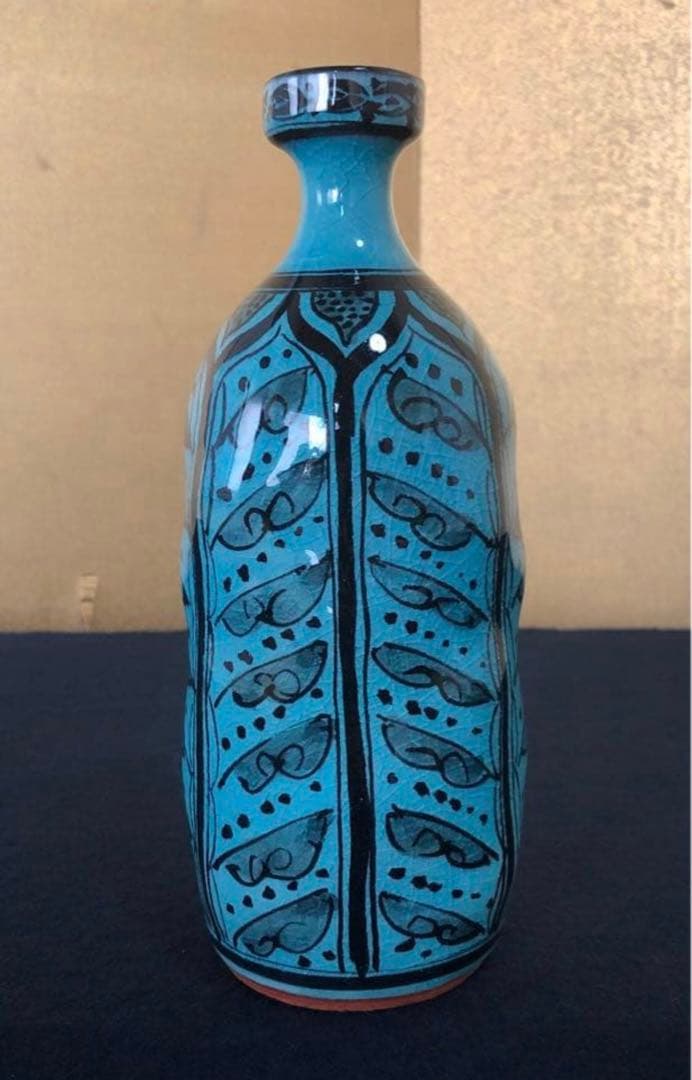 《R》トルコ青 花入 秀逸作 加藤賢司 陶歴書 共布 共箱260126く1