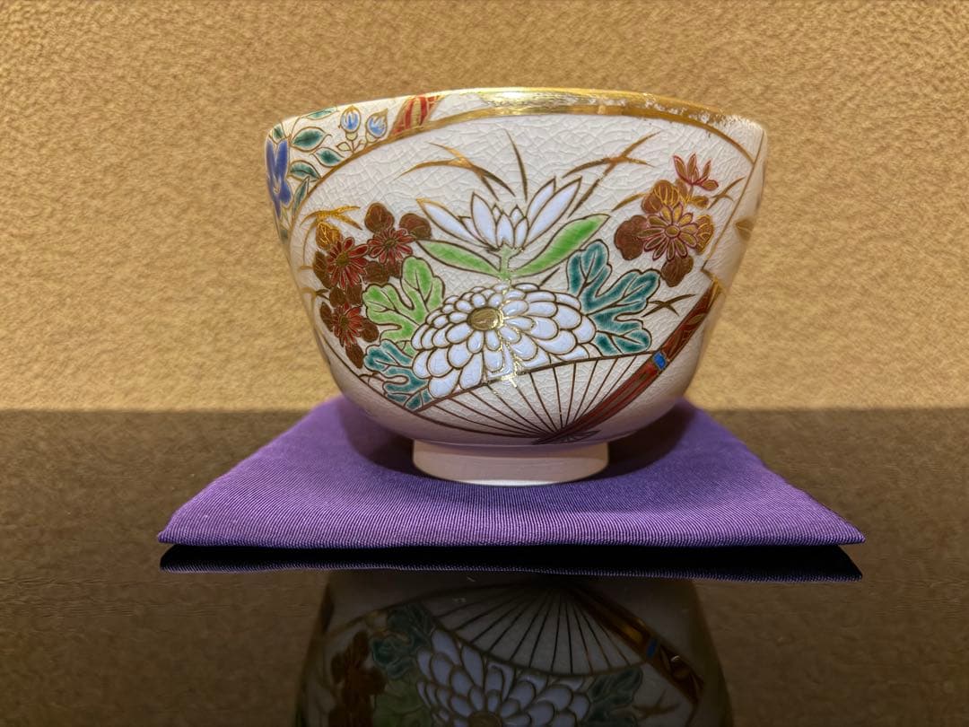 京焼　東山造　扇面茶碗　堀内宗完　書付