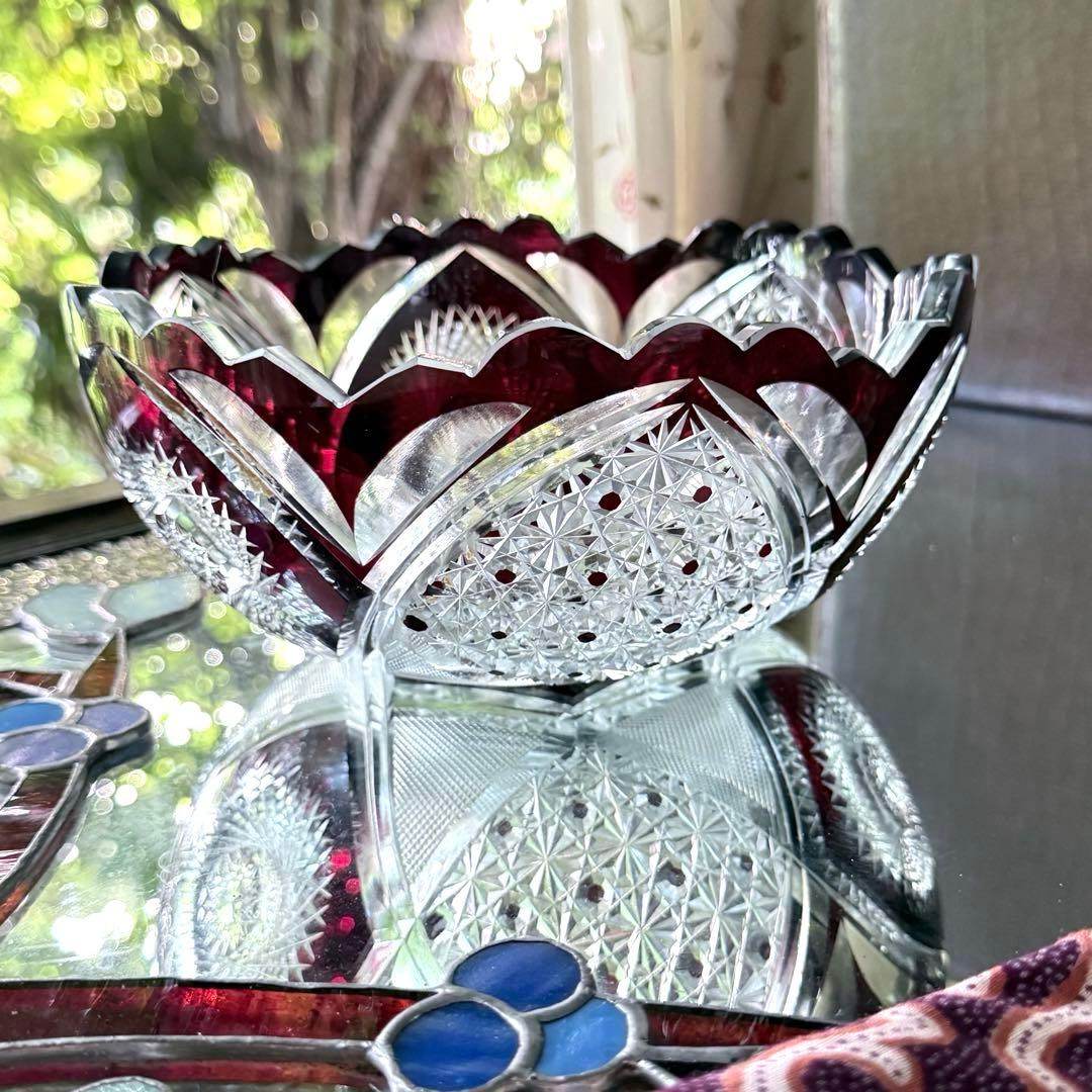 Y様へ感謝お嫁入り‼️涼やか星丸紋切子ボウル1客　錦手牡丹唐草小皿10客➕5客元箱