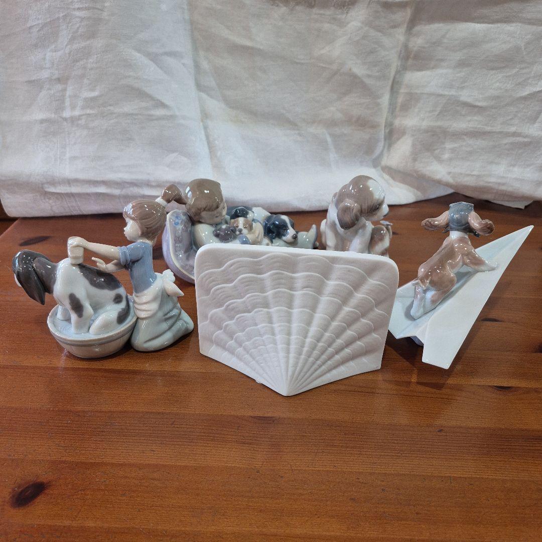Lladro 陶器 犬と子供の装飾品セット 5点セット