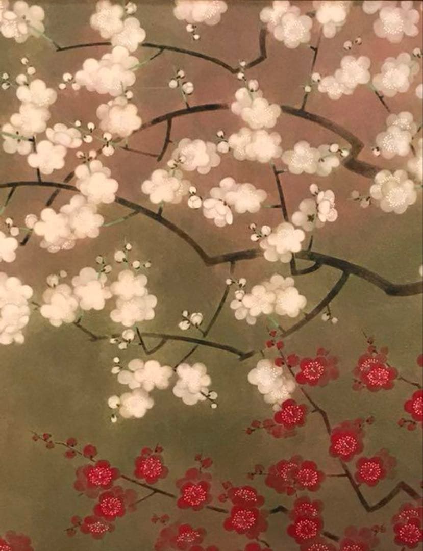 村田晴彦「紅梅白梅」 直筆サイン・落款有り 日本画M25号 美品