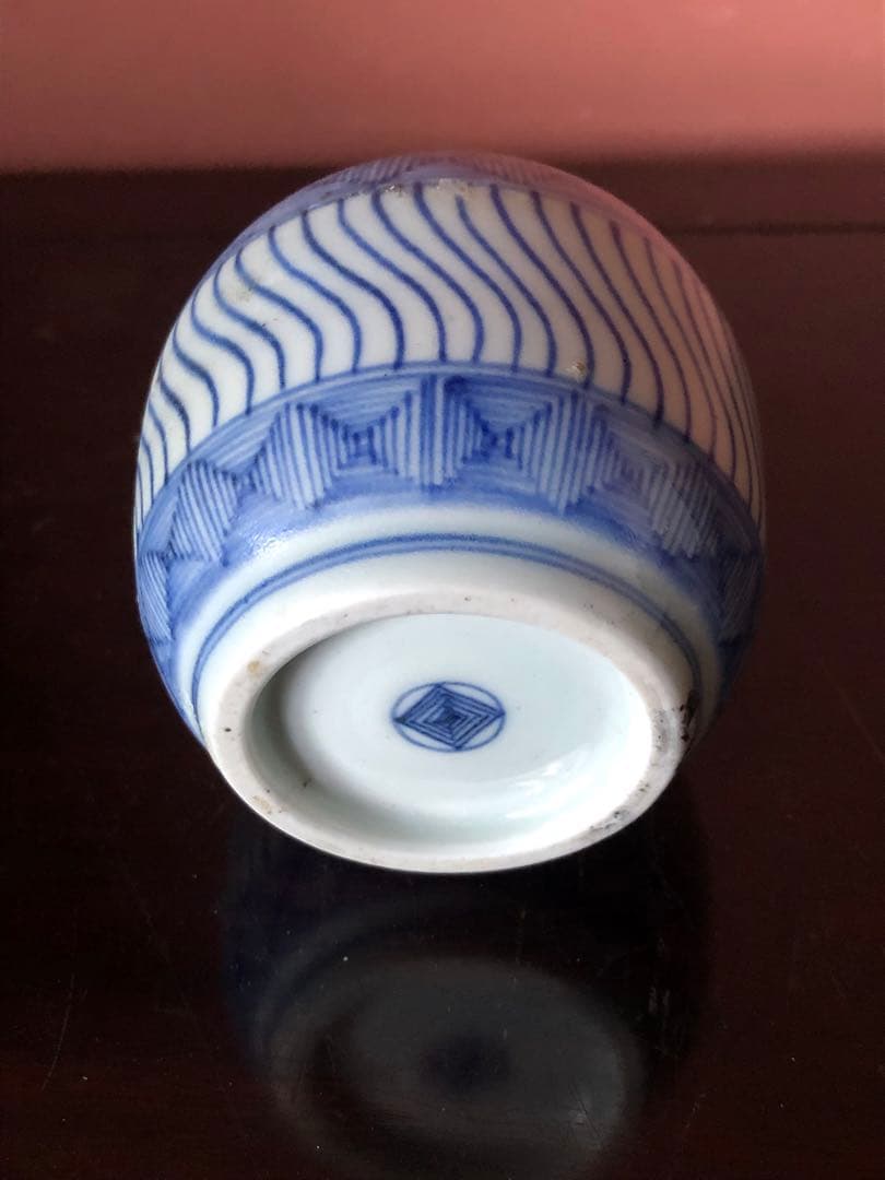 最終価格　唐物で瀟洒な染付幾何学文茶入桐箱入