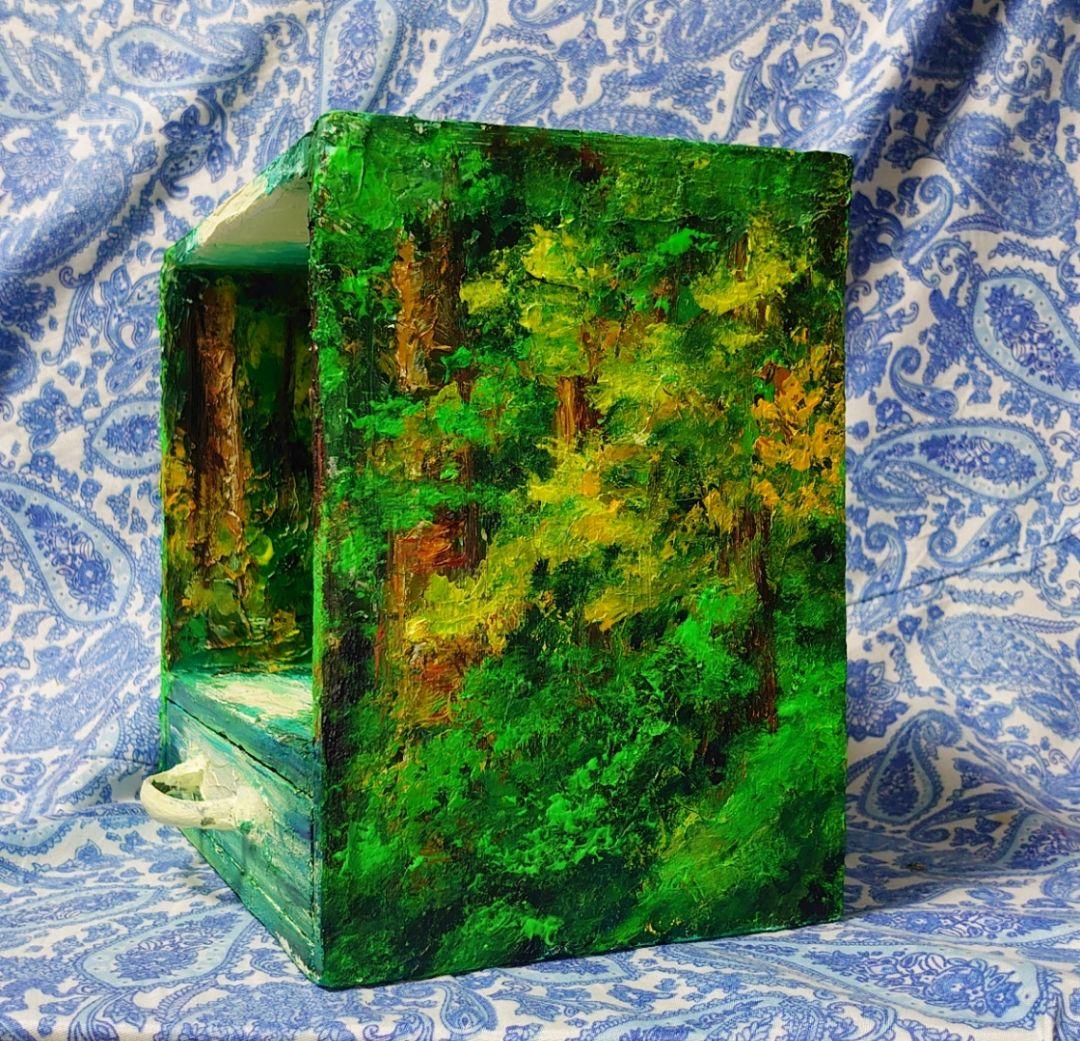 油絵 絵画 森の川ボックス