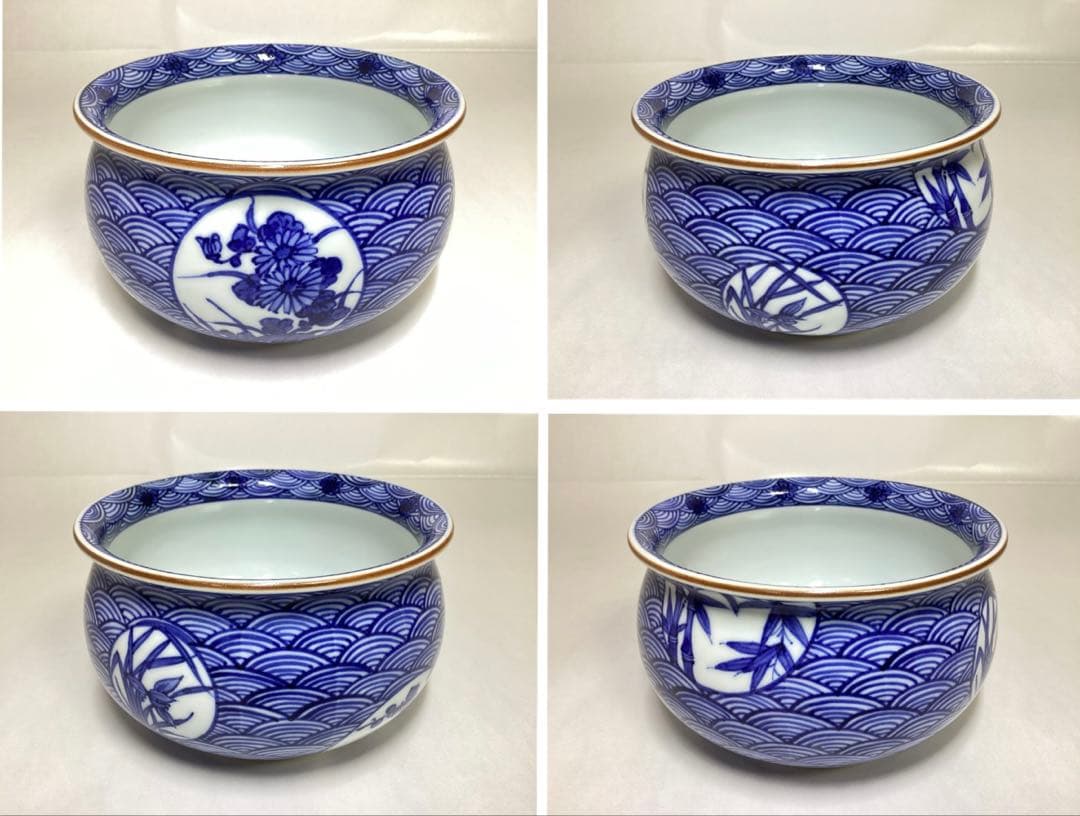 茶道具 古物品 皆具 祥瑞 青海波 四君子 杉田祥平 木箱入