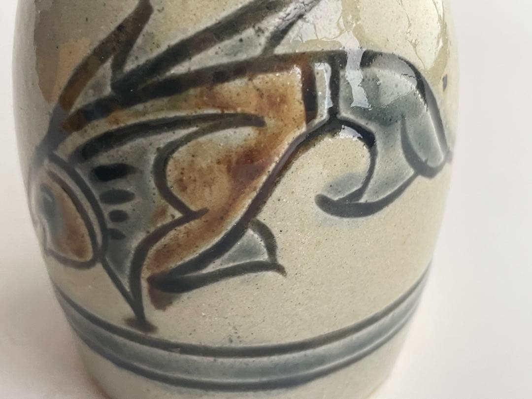 陶芸家　人間国宝　金城次郎　壺屋焼　徳利　酒器　共箱　やちむん　沖縄　魚文