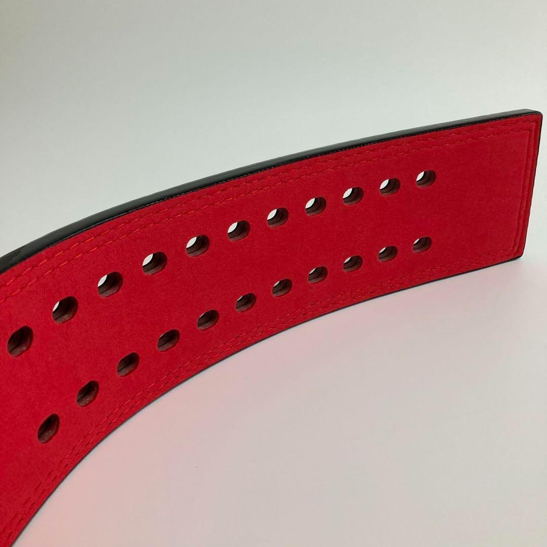 パワーベルト レバーアクション Mサイズ ワンタッチ可変式　黒×裏地赤×金