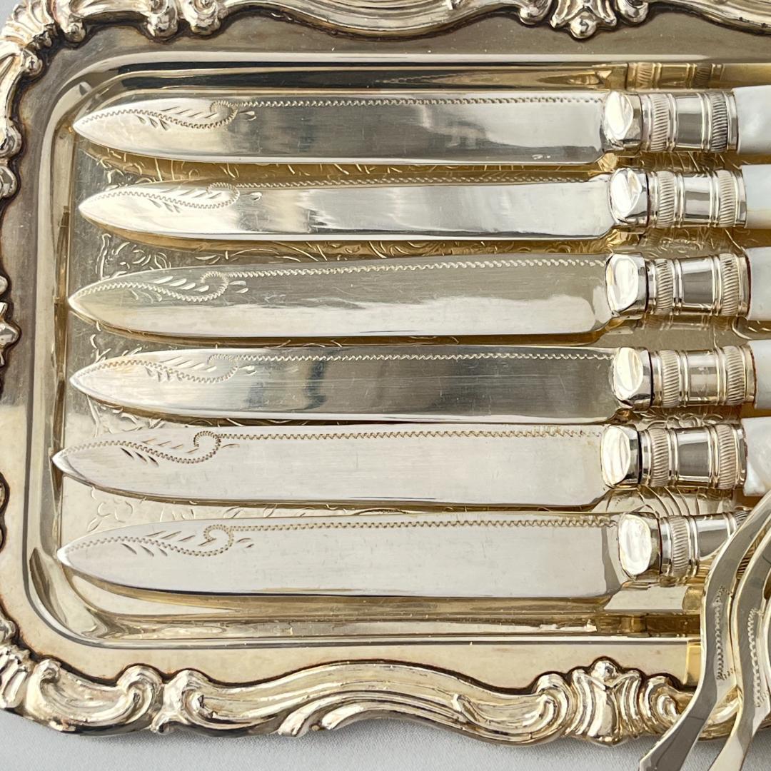 【英国 】【白蝶貝】ビクトリアン デザートセット12本 マザーオブパール ケース