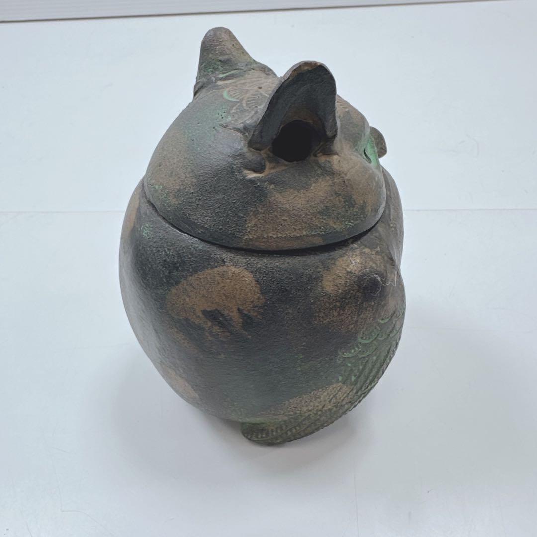 k1580 梟　香炉　鉄器　お香　フクロウ　骨董　レトロ　置物