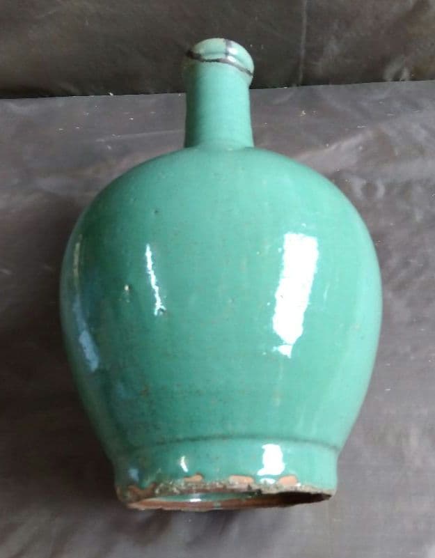 骨董　青緑色　細首　丸大壺