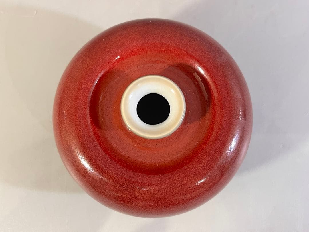 清時代 康熙年製 豆紅釉苹果尊・時代物・古陶磁・古賞物・旧家買出品