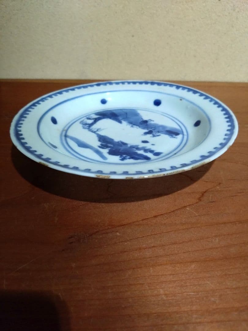 古染付 人物 山水紋 五寸皿