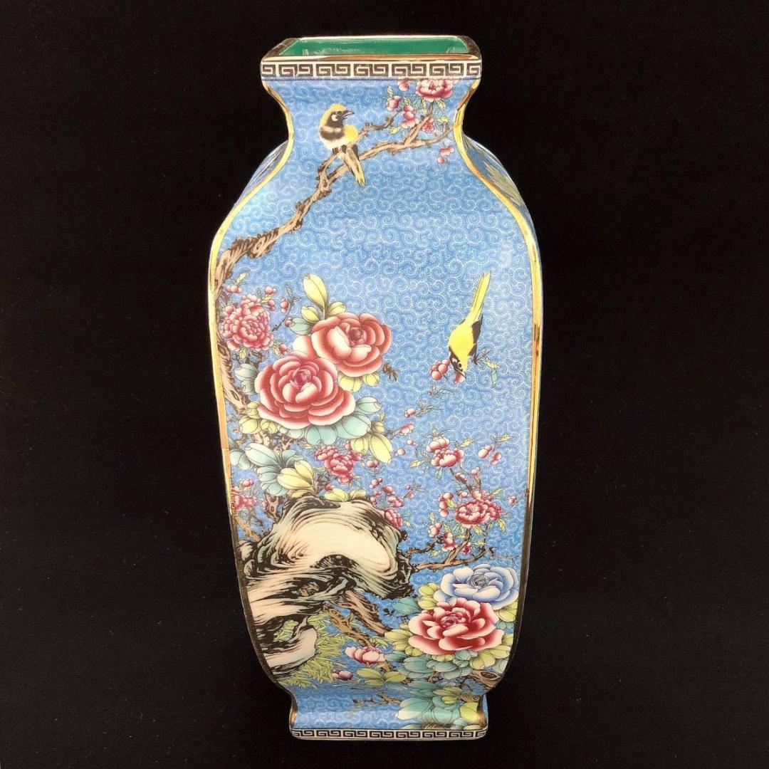 大清 乾隆 高さ35.2CM 紛彩花鳥瓶 骨董品 擺件 古賞物 傳世家珍 陶磁器