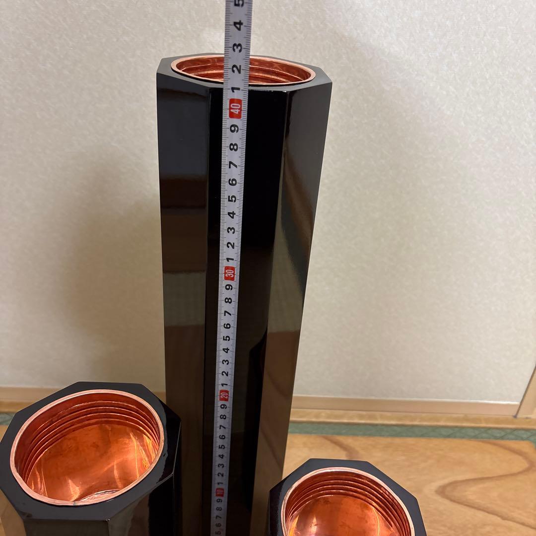 75 美品　短三管筒　3本セット　溜塗り　華道　格花　花器