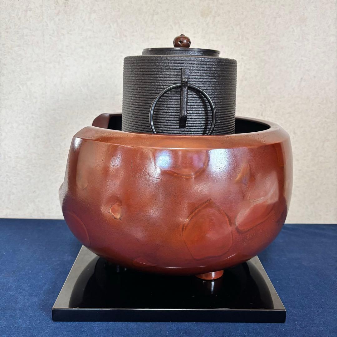風炉 茶釜 電熱器 唐銅面取風炉 志きの釜 野々田製電熱器 敷板 底瓦 茶道具