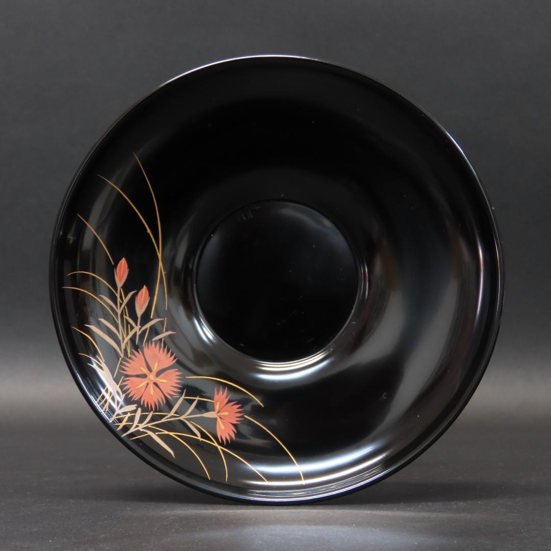 ⭕392 美品 輪島塗 木製漆塗 なでしこ図 蒔絵 茶托5客 桐箱 煎茶道具