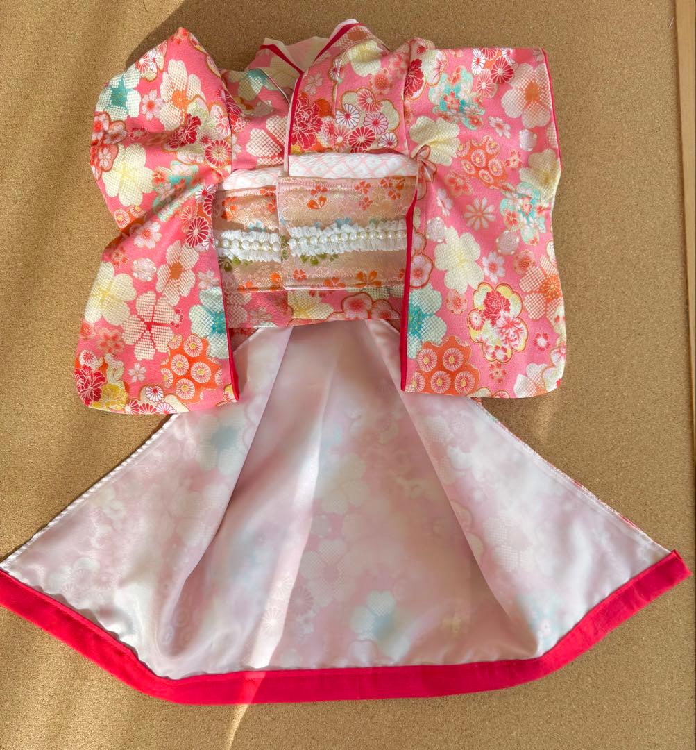 わんちゃん女の子　引きずり大振袖　ピンク花柄　Sサイズ