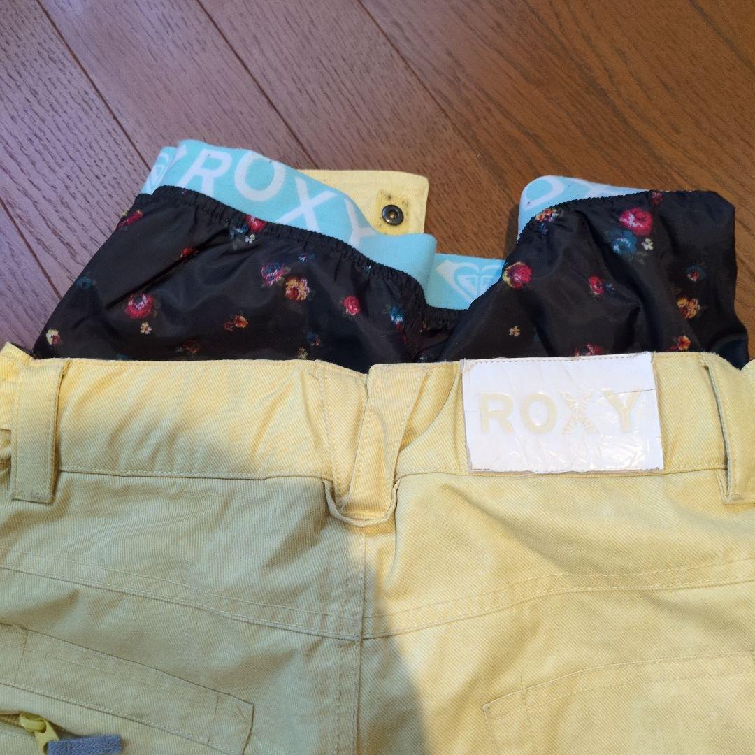 【美品】ROXY　スノボウェア　上下セット　総柄　デニム風　イエロー　Ｓ