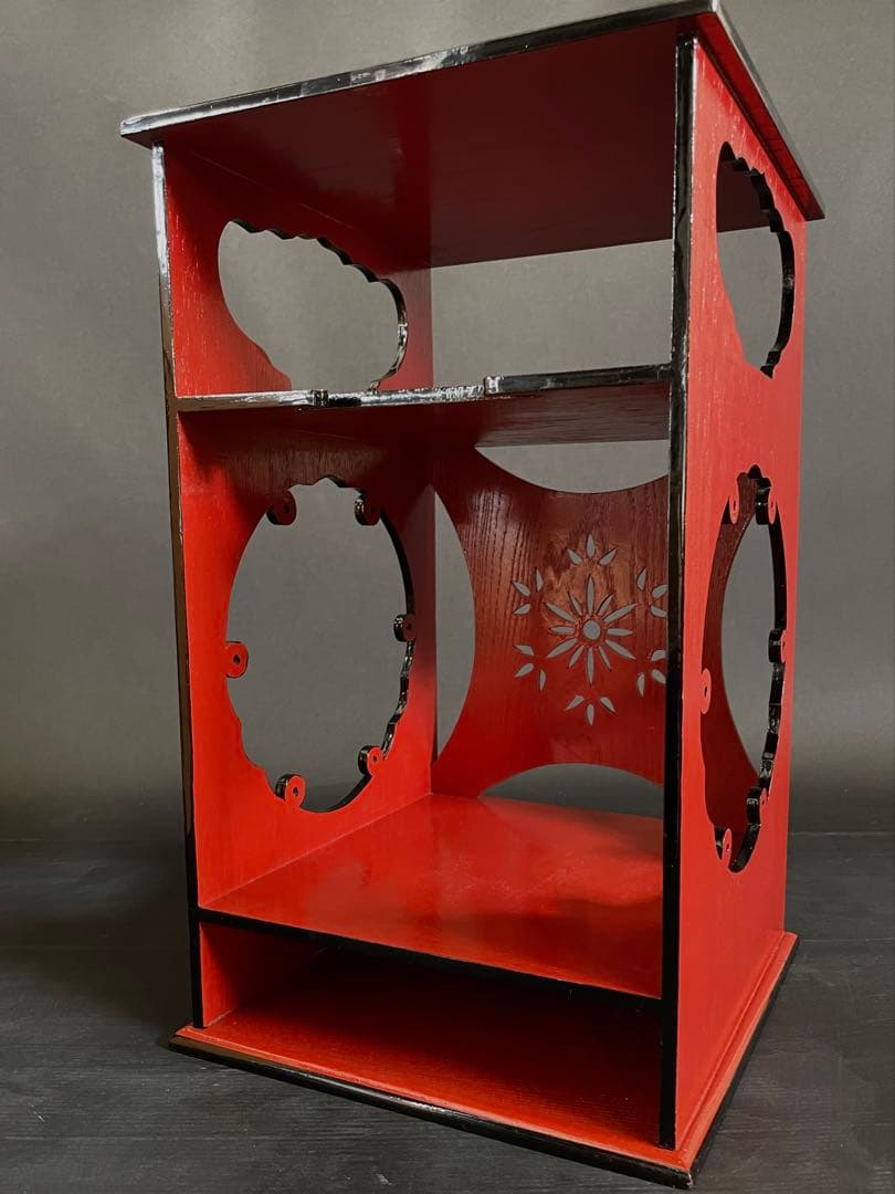 【美品】「母」 江戸千家 一元斎好 雪輪棚 朱漆 柿合わせ 元箱 （212あ⑤）