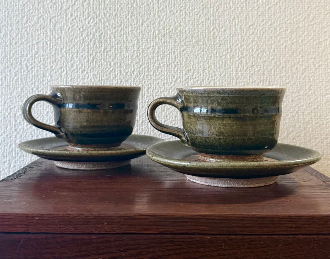 SNT1116 織部焼 カップ ソーサー 2客ペアセット 伝統工芸品