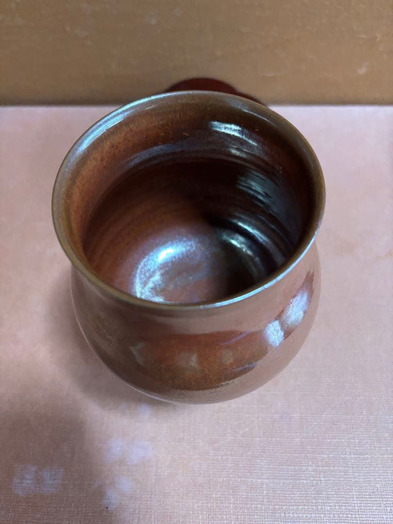 河井寛次郎作柿鉄釉足付大杯　検森の春の土　一点物