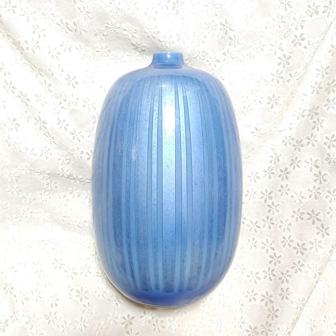 人間国宝　中田一於　釉裏銀彩　花入　九谷焼　淡青釉裏銀彩 花瓶 日本工芸会正会員