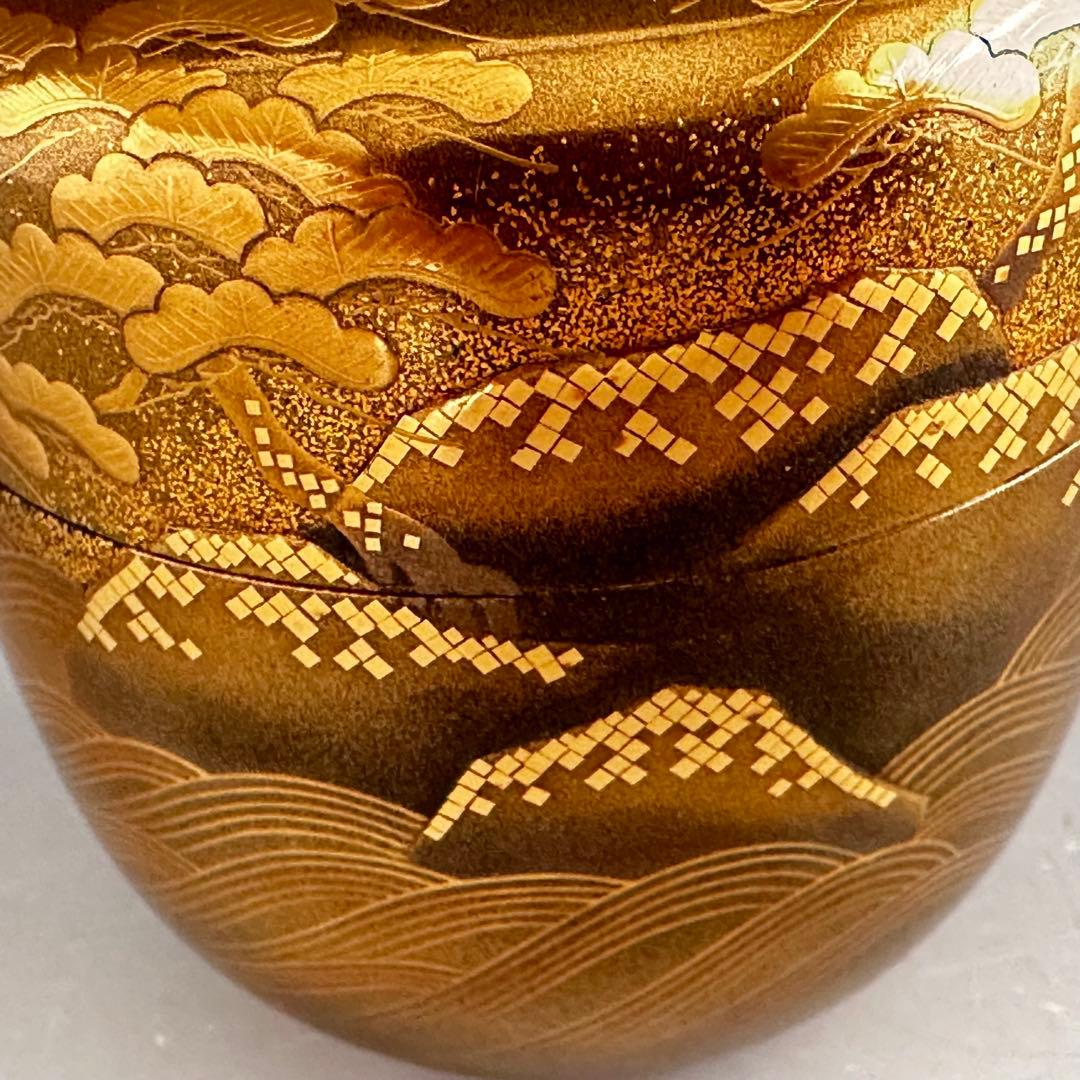 茶道具　岩松蒔絵　大棗　内梨地　山崎敏春　共箱　薄茶器　茶会　棚　豪華　金地