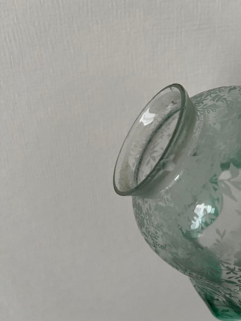 アンティーク　ガラスシェード　エッチング　グリーン