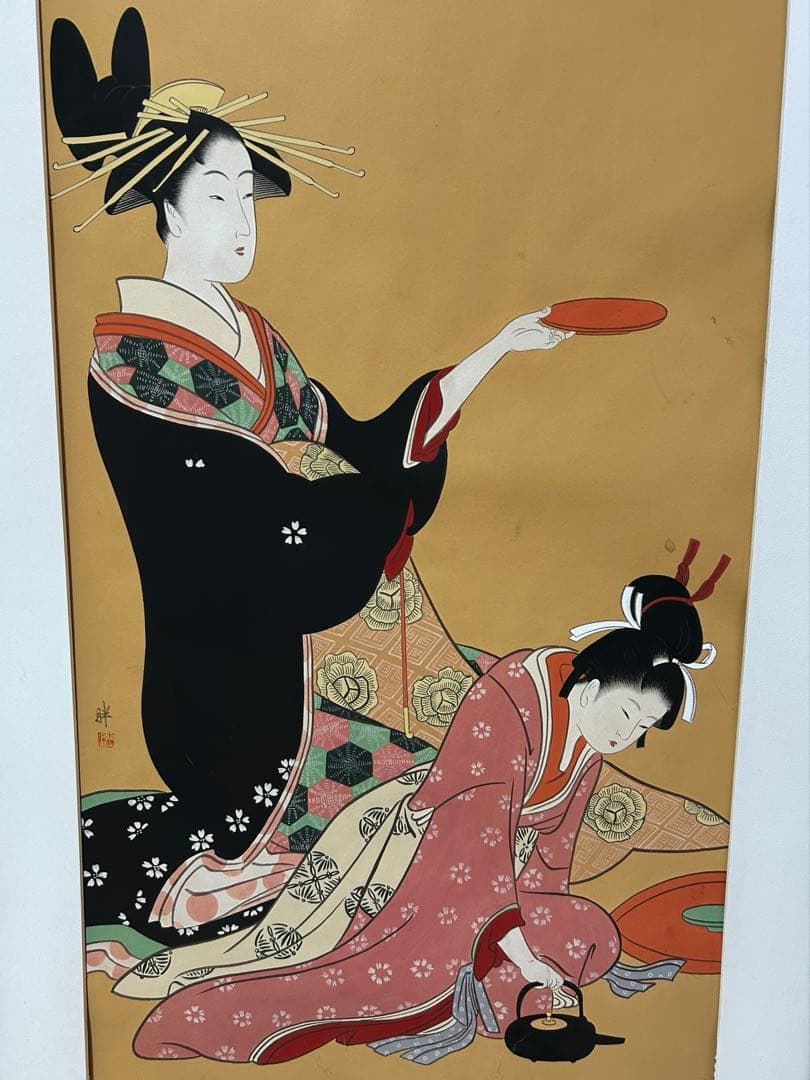 日本画 女性の姿 縦長 フレーム付き