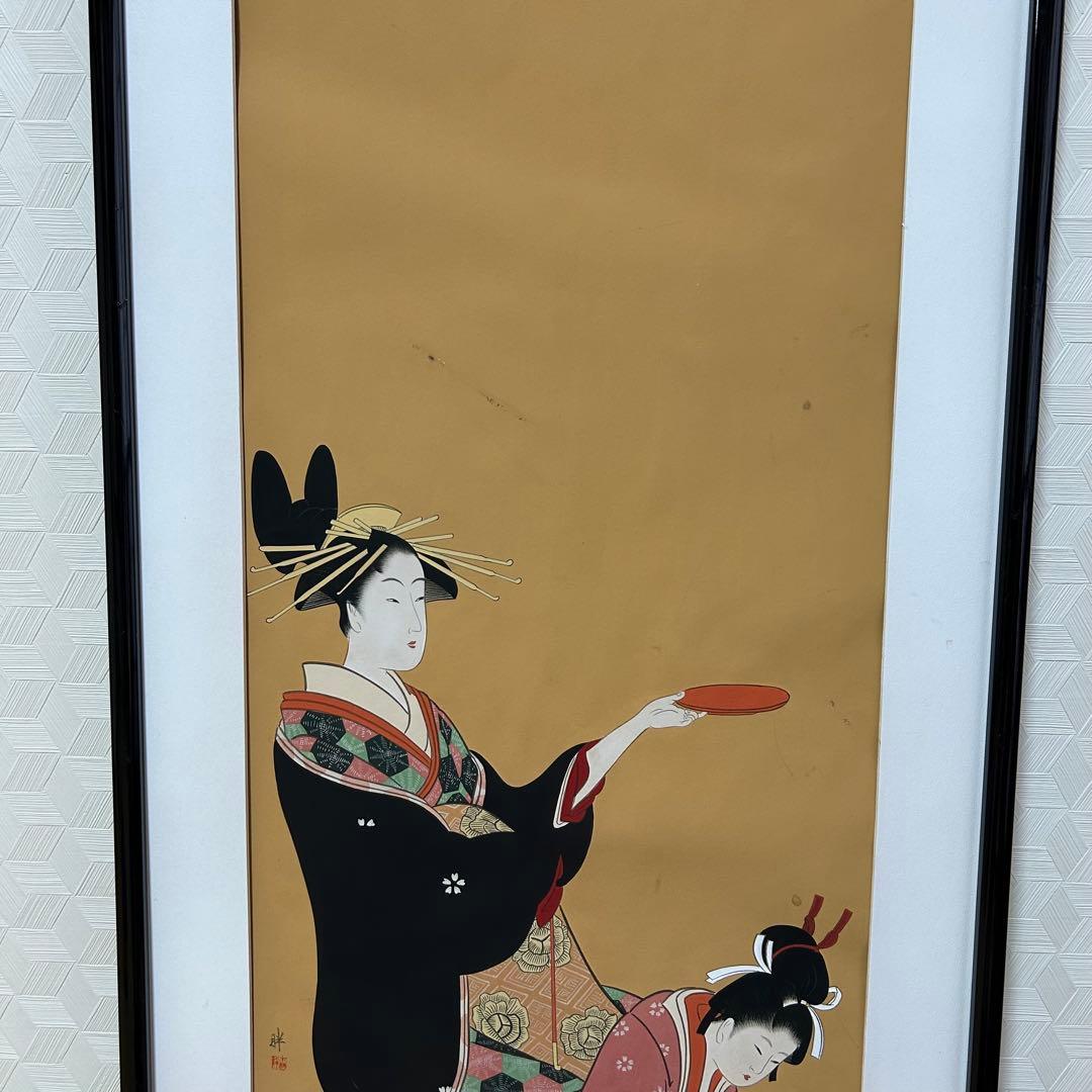 日本画 女性の姿 縦長 フレーム付き