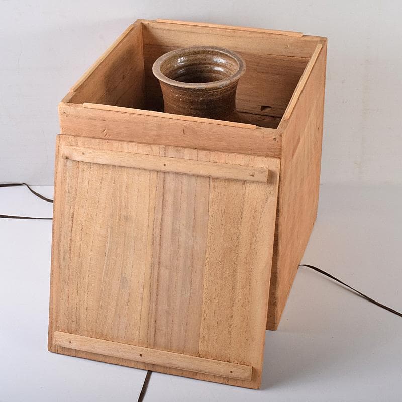 中国　褐釉　双耳壷　時代箱付　V　R8590B