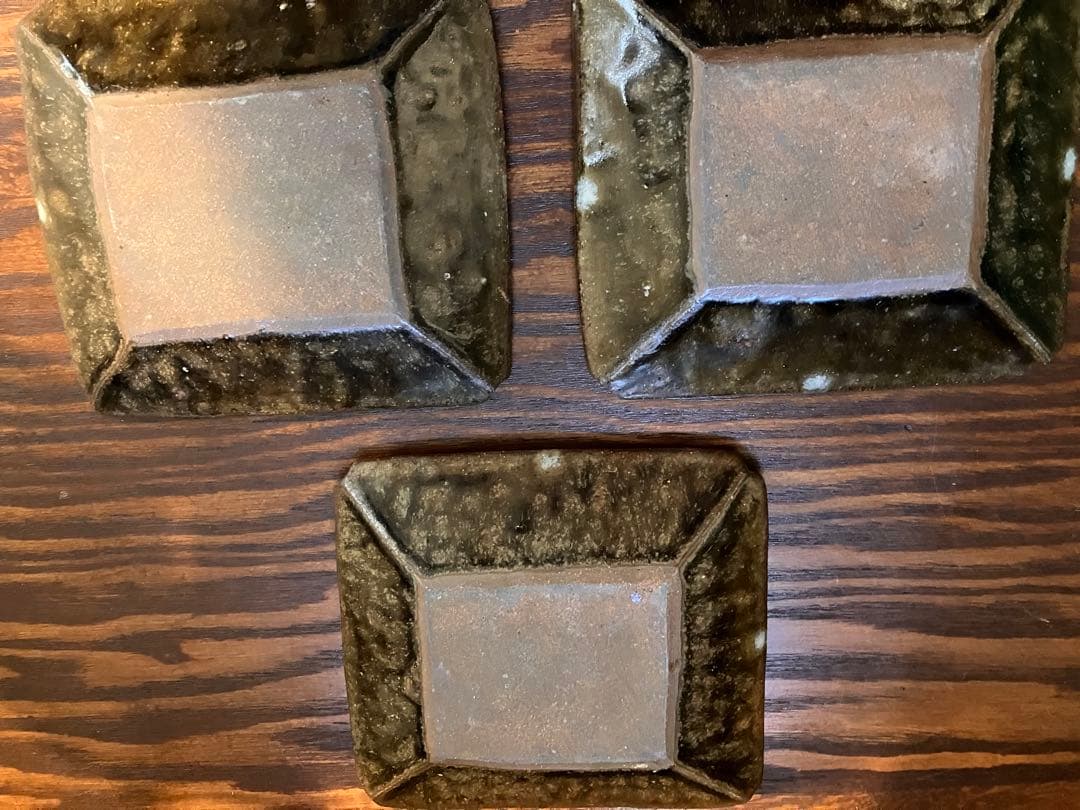 生田和孝丹波焼 緑釉四方角小皿3客 河井寛次郎 弟子 民藝　民芸