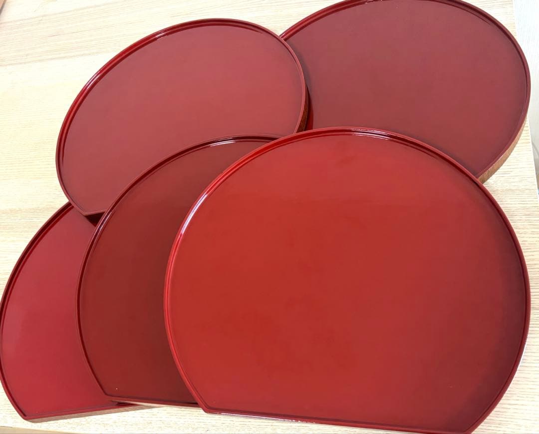 【美品】漆 木製 半月膳 両面膳 懐石膳 懐石道具 5客　千遊
