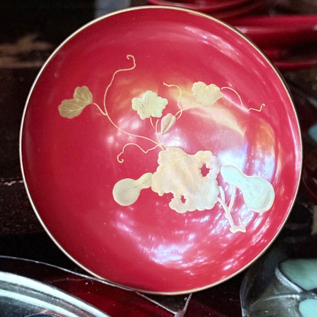 J様へ感謝お嫁入 ‼️高蒔絵『木の実』絵がわり引盃18客➕1プレゼント桐箱入茶道具