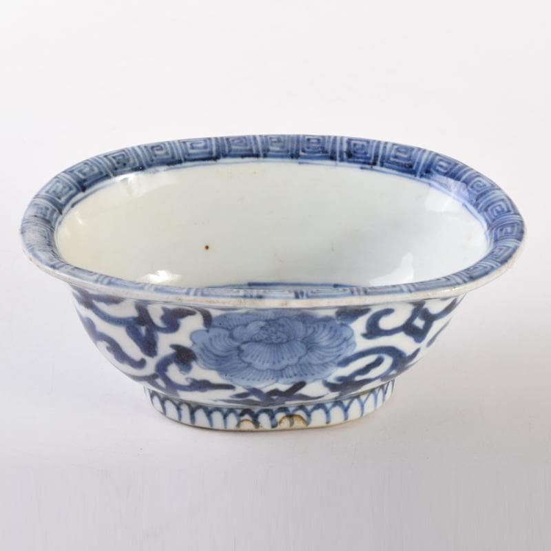 中国　青花　花文鉢　水孟　建水　C　7069